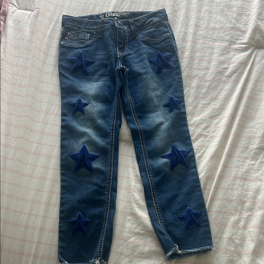Vigoss Dark Blue Star Patch Cropped Jeans